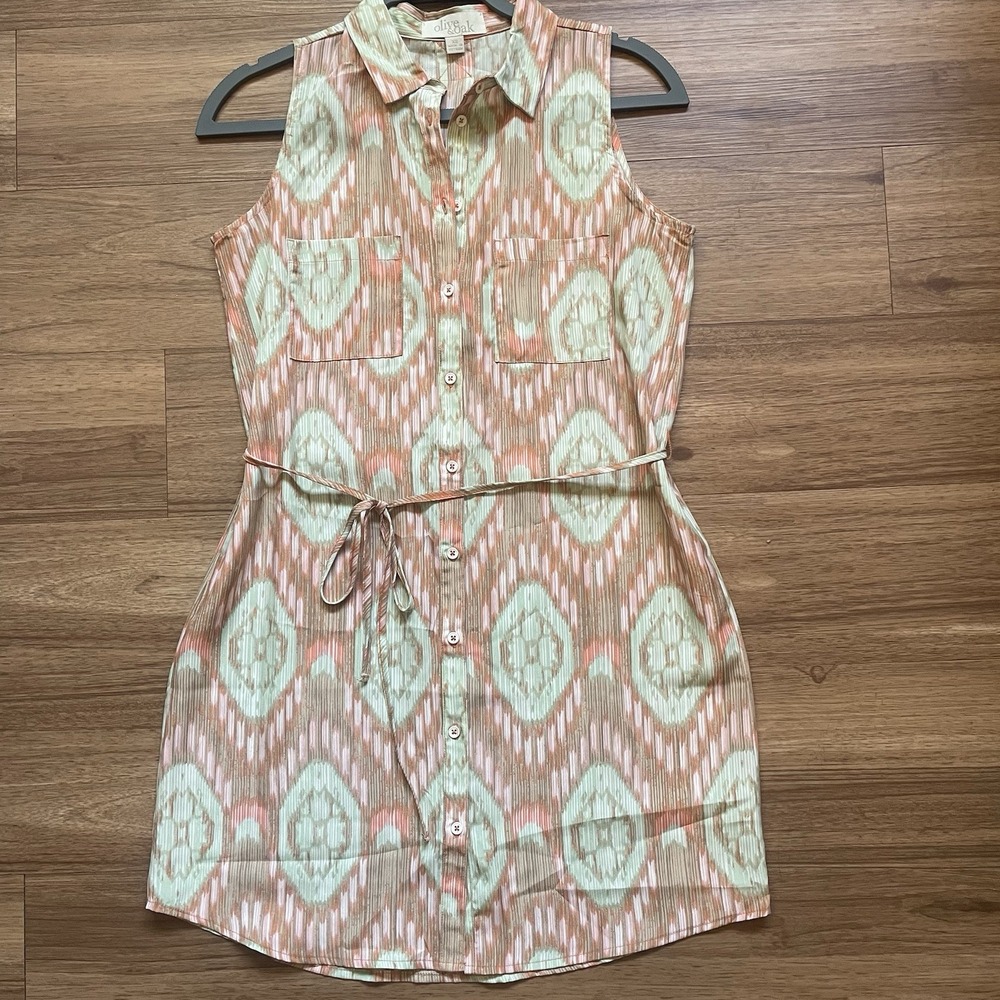 Olive & Oak Sleeveless Dress Tunic Womens XS Button Down 100% Polyester - Picture 1 of 9